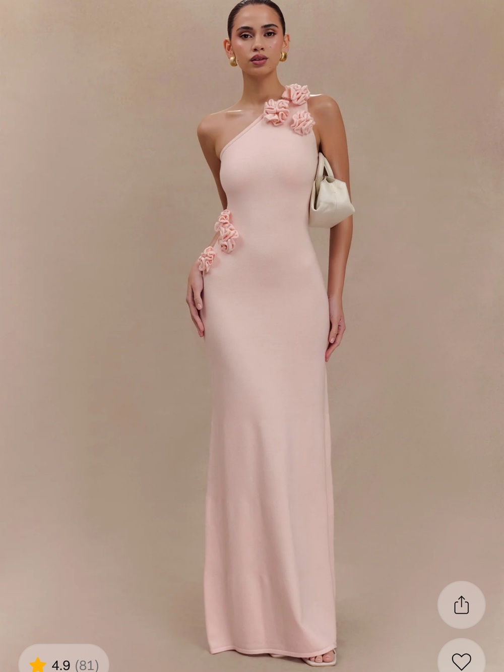 Meshki Blush One-Shoulder Floral Appliqué Gown
